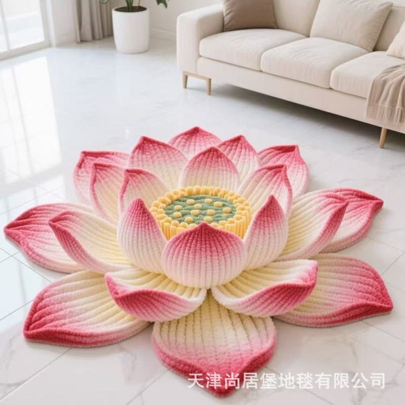 莲花打坐中式水晶绒地毯客厅茶几沙发装饰毯玄关垫卧室床边毯脚垫|undefined