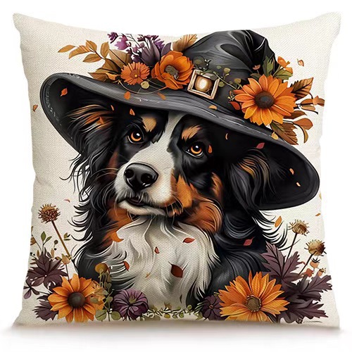 Transfronterizo Amazon Halloween impresión lino almohada cubierta bruja calabaza decoración doméstica almohada cubierta
