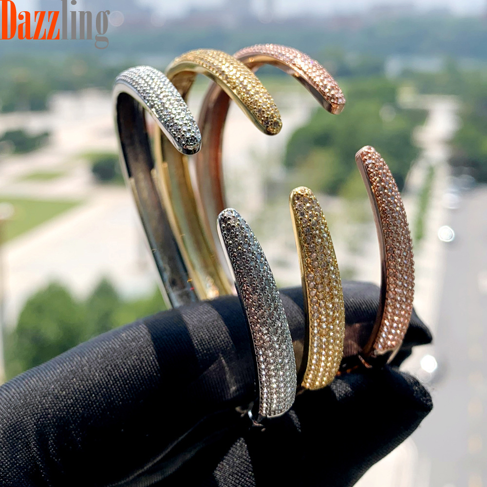 Women's Fashion Minimalist Open Bangle Adjustable Full Diamond Zircon Trendy Jewelry_voghion.com