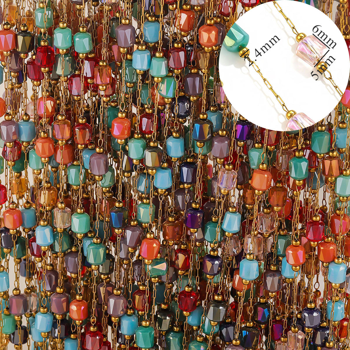 Acero inoxidable chapado de cristal de color cadena de cuentas DIY material hecho a mano collar de pulsera gafas