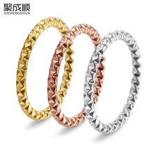 欧美时尚简约2MM螺纹18K金女式小众圆形关节高级感戒指钛钢指环