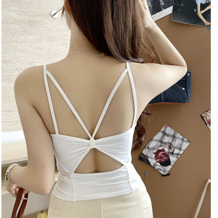 Hot Girl Backless Cut Out Suspender Bra with Breast Pad Fixed All-In-One Outer Wear Beautiful Back Bra with Bottoming Vest