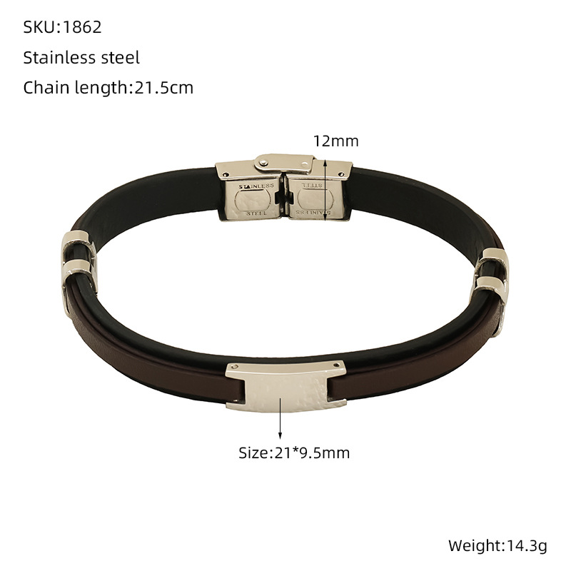 Mujeres y mujeres europeos y estadounidenses pulsera de acero inoxidable de estilo de estilo de cuero de anillo de moda tendencia de personalidad simple color combinado pulsera de acero de titanio doble capa