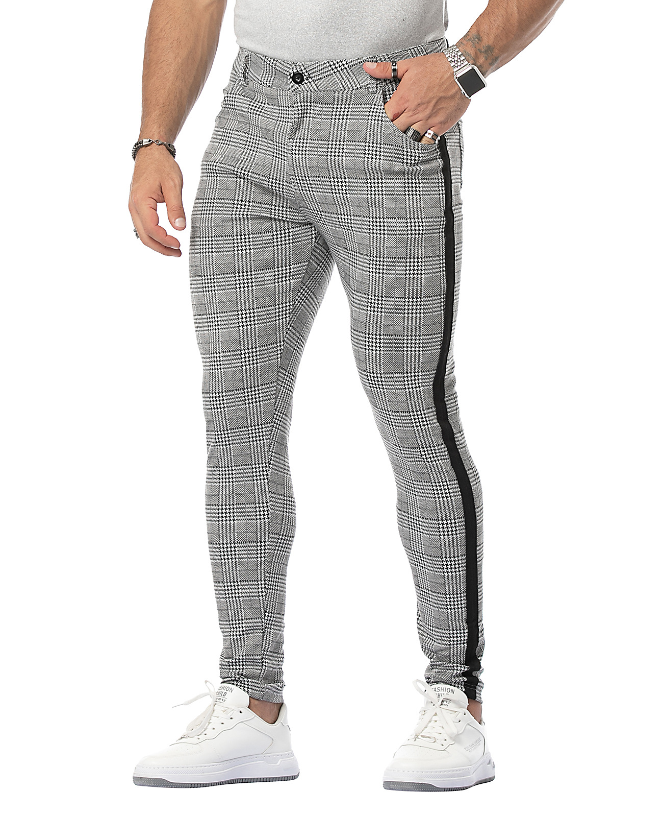 Heren casual broek Street Fashion Brand Casual Heren Small Foot Geruite Broek_voghion.com