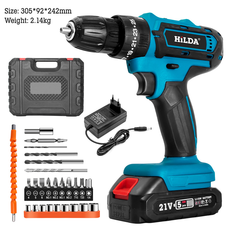 Taladro eléctrico HILDA, herramienta eléctrica multifuncional, taladro eléctrico portátil para el hogar, taladro eléctrico de litio de 21v