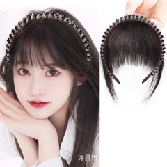 女性用ウィッグ、本物の髪、ラインストーンヘッドバンド、エア前髪、一体型ヘアピース、自然な白髪をカバー、額の偽前髪