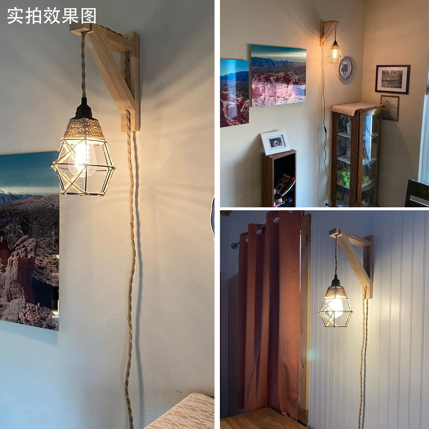 Explosiones transfronterizas dedicadas a lámparas de Zhongshan estilo retro industrial americano de hierro artesanal interruptor de cable de cáñamo enchufe lámpara de pared