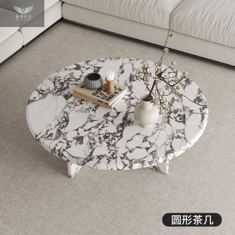 Mesa de centro de mármol natural de estilo crema francés, sala de estar redonda de alta gama, mesa de comedor de sofá de apartamento pequeño para el hogar