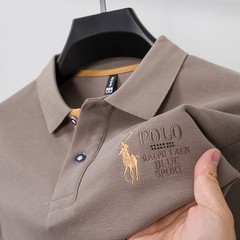 同スタイルコットンメンズポロシャツ長袖2024春秋トップス中年襟付きカジュアルTシャツ既製ゆったりタイプ