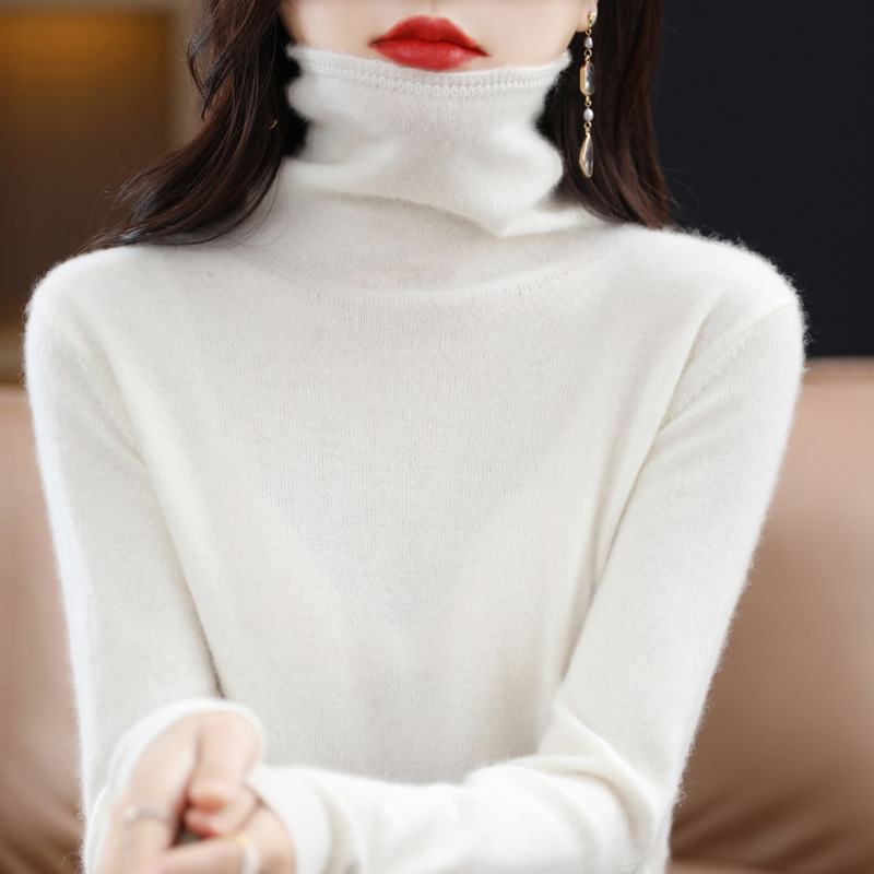 Ropa de primera línea 100 suéter de lana cuello de pila de mujer Otoño e Invierno cuello alto suelto sin costuras jersey de Cachemira suéter de fondo