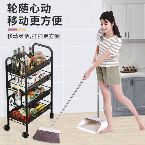 Kitchen storage shelf floor standing household movable multi-layer carbon steel storage rack small cart vegetable rack wholesale