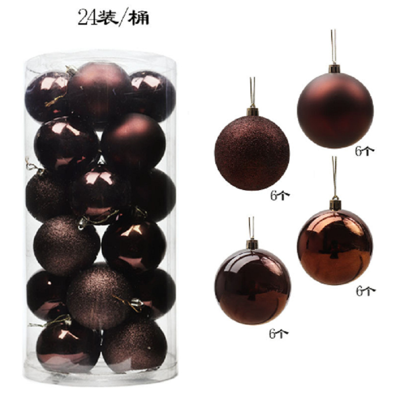 Decoración de árbol de navidad 3cm4cm6cm8cm bola de navidad de barril de plástico galvanoplastia mate bola de polvo brillante 24 paquetes mixtos