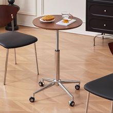 可移动边几气动升降茶几中古风圆餐桌出租房阳台角几笔记本电脑桌