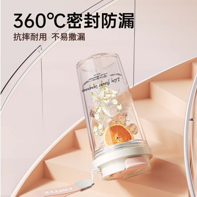 新款铃兰花女生简约花茶水杯高颜值便携咖啡杯随手吸管塑料杯|undefined