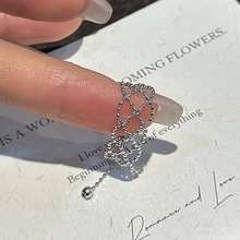 s925纯银编织戒指小众设计简约时髦中古vintage抽拉蕾丝指环首饰