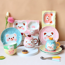 可爱呆萌小熊系列陶瓷餐具 手绘釉下彩儿童碗盘 创意个性立体造型