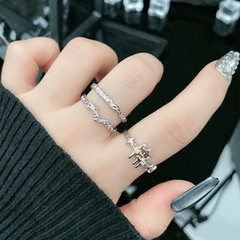 簡約個性素圈不規則肌理褶皺開口戒指無性別風疊戴星芒可調節指環