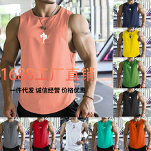 跨境外贸2024新款男士夏季运动休闲纯色无袖背心坎肩透气速干t恤