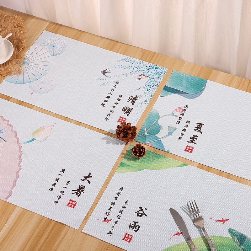 Twenty-four solar terms beginning of winter Chinese style placemat pvc woven heat insulation mat household Western placemat student Bowl mat wholesale