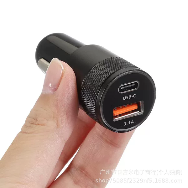 3.1A Usb+Pd Compact Car Charger Aluminum Alloy Usb-C+Usb Car Phone Charger Manufacturer Fast Charging