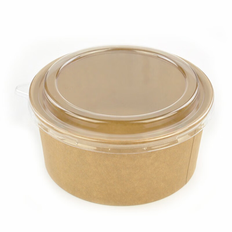 Tazón de papel kraft de tarjeta blanca Caja de embalaje para llevar redonda desechable Comida ligera de grado alimenticio con tapa Tazón de embalaje de ensalada