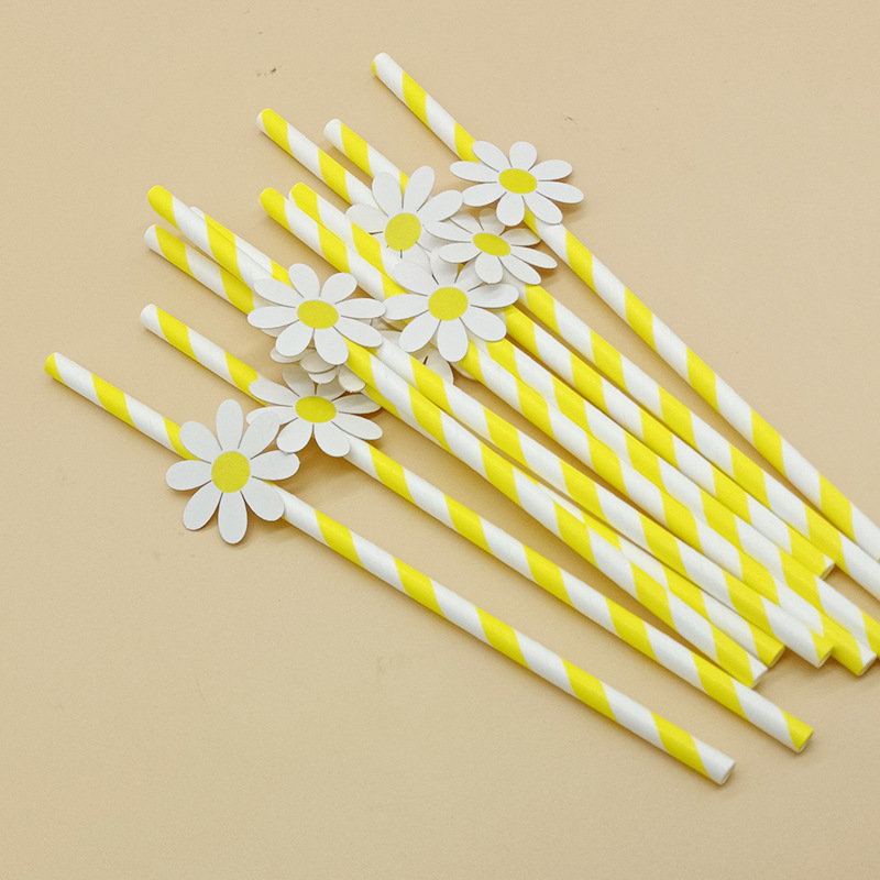 Fabricante al por mayor creativo fiesta paja decoración con tarjetas pequeñas margaritas flores rosadas ideas de paja de papel
