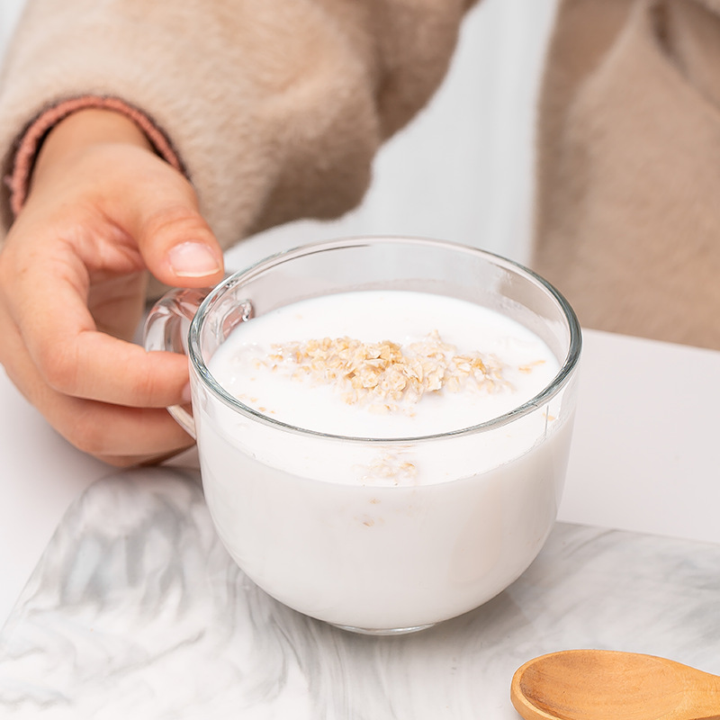 早餐杯玻璃牛奶杯家用藕粉燕麦杯咖啡杯透明水杯批发礼品杯带把手