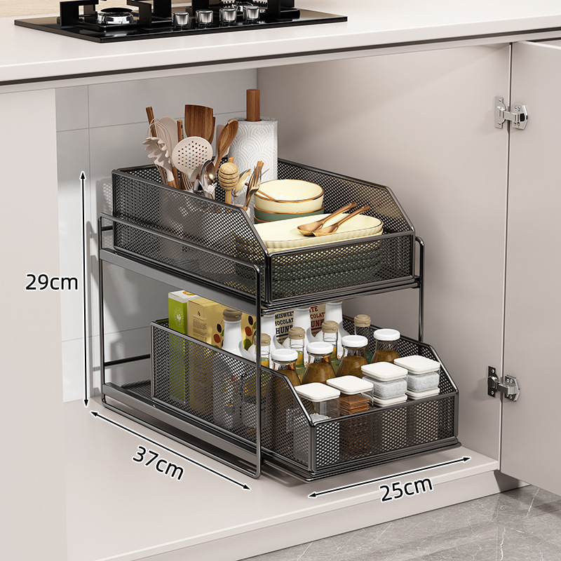Estante de cocina bajo el fregadero tipo de extracción de almacenamiento de cesta de extracción de platos de paneles y platos de cajón de gabinete multicapa con uso doméstico incorporado