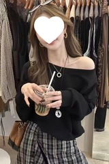 813-1时尚套装洋气减龄长袖慵懒风卫衣格子拼接装饰喇叭裤两件套