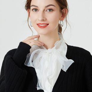 American Ribbon Fake Collar for Women, Versatile Autumn and Winter Chiffon Fungus Edge Decorative Lace Collar, High-End Shirt Collar