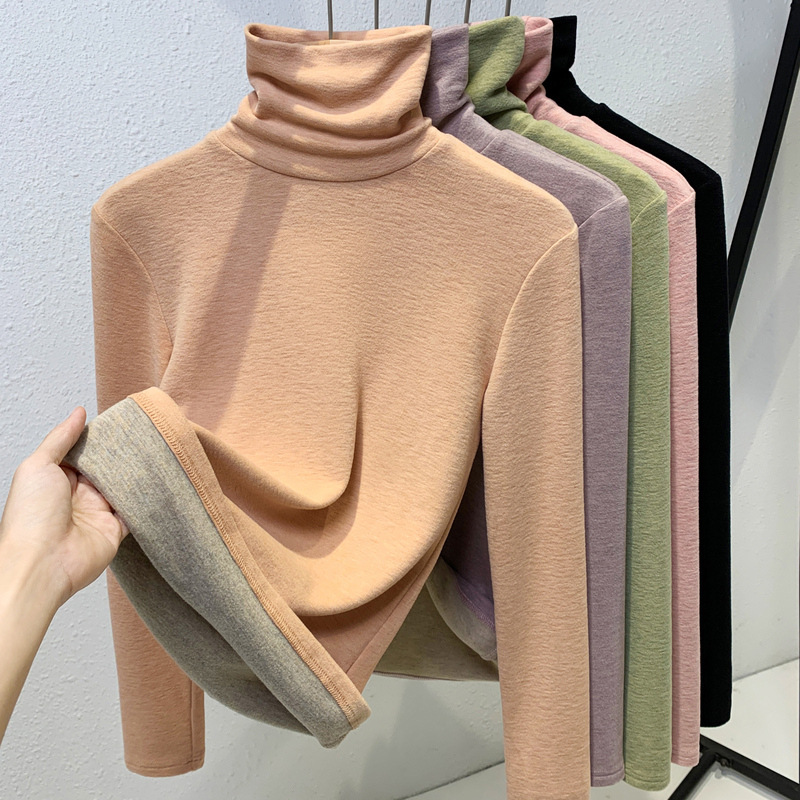Camisa de cachemira de seda para mujeres 2024 otoño y invierno nuevo estilo delgado y caliente con cuello alto y manga larga temperamento blusa