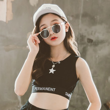 女童吊带爵士舞小背心夏季薄款外穿露脐街舞黑色高腰运动背心短款