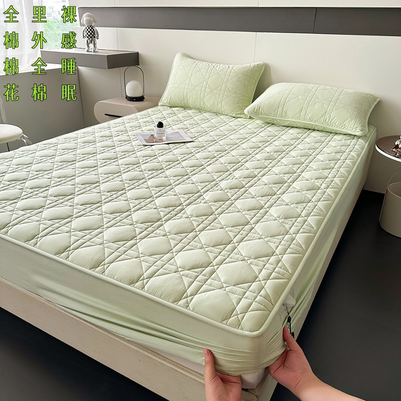 Cotton Maternal and Infant Grade Quilted Cotton Fitted Sheet All-Inclusive Non-Slip Solid Color Bed Cover Home Thickened Mattress Protector