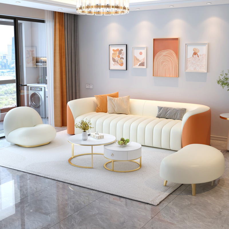 Nuevo sofá nórdico ligero de lujo sala de estar tecnología de tela de estilo pequeño hogar crema viento color combinación de mesa de té creativa