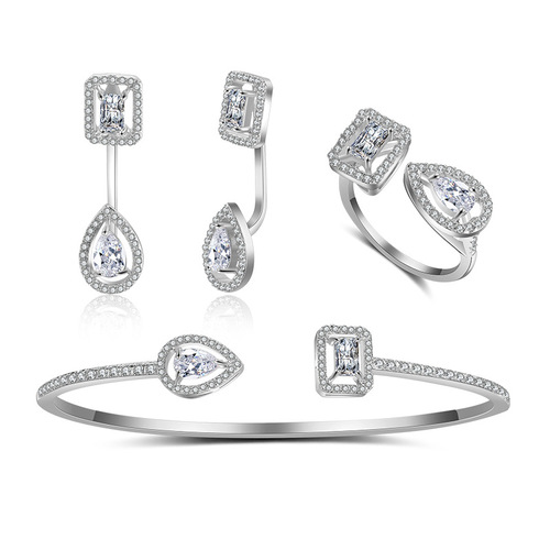 RAKOL wholesale bride dress jewelry set four-piece set with micro-paved zirconia accessories set one piece drop shipping