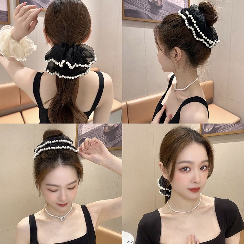 Sweet and Grand Pearl Large Intestine Hair Tie, Elegant and Stylish New Zip Hairband Rubber Band Summer Hair Tie Hair Accessory from Street Vendors