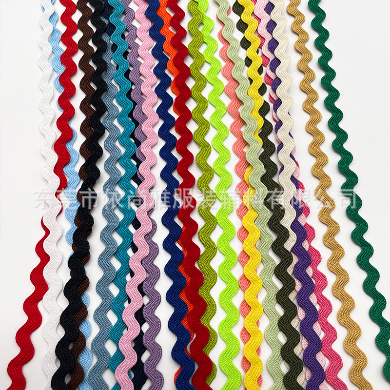 Cinta ondulada de borde curvo de color de poliéster de 5mm de ancho Falda de ropa Material de calzado Accesorios al por mayor marinero en forma de S con borde de almohada