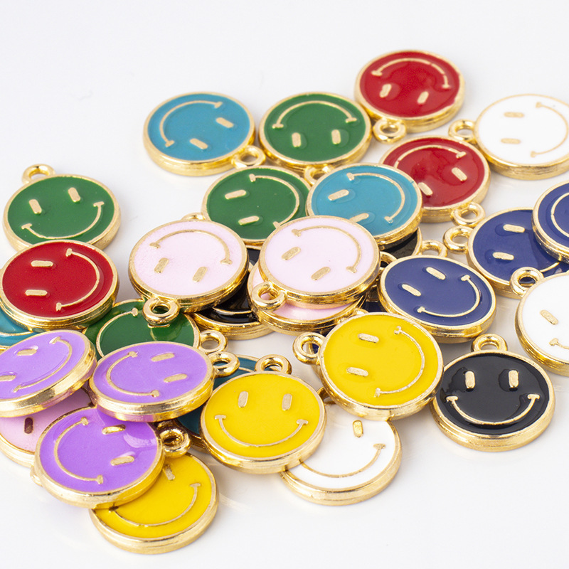 Round Alloy Oil Dropping Small Pendant Multicolor Smiley Face Pendant DIY Jewelry Accessories Bracelet Necklace Earrings Material
