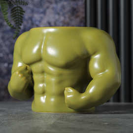 创意马克杯猛男健身肌肉杯腹肌陶瓷水杯桌面收纳筒摆件笔筒运动风