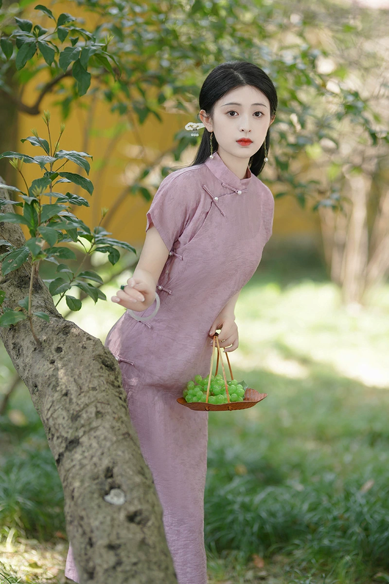 2023 летнее Новое жаккардовое улучшенное платье Cheongsam для девочек Tencel Ежедневные покупки Повседневная съемка-шоу Платье Cheongsam