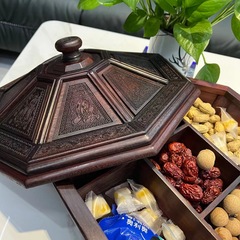 Rosewood carved movable octagonal fruit plate, mahogany plain melon and fruit snack plate, nine-compartment snack box, home crafts