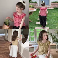 Emo Bebe Girl Сладкая кукла Воротник Жилет Летний ребенок 2025 Корейский короткий клетчатый топ без рукавов