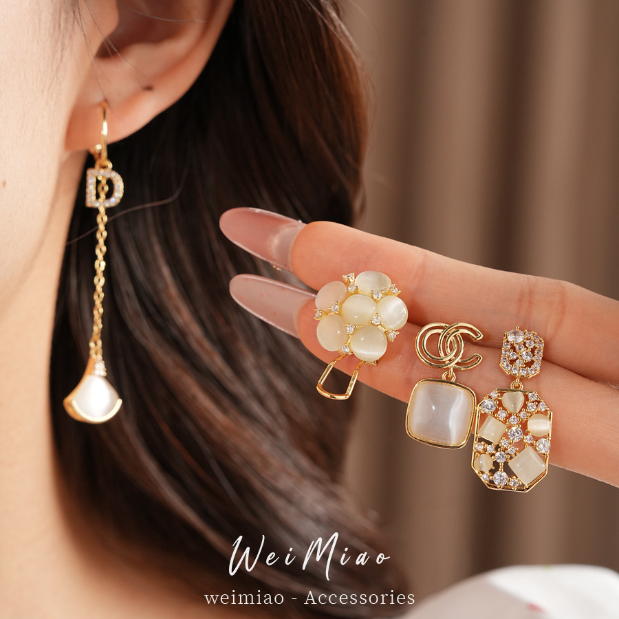 18k oro real chapado aguja de plata galvanizado pendientes de piedra cuadrada temperamento exquisito pendientes de moda lujo ligero de alta sensación de pendientes
