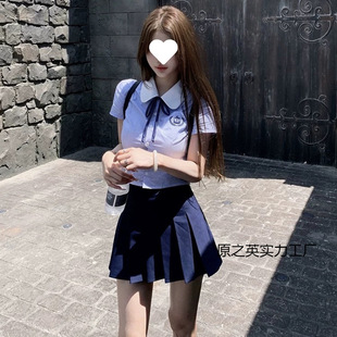 Blue Preppy Style Shirt Pleated Skirt Suit Women's High-End Jk Top Short Skirt Two-Piece Set Summer 2024 New Style