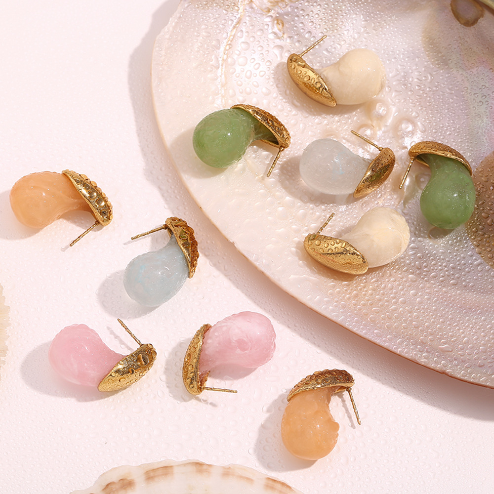 Candy Color Resin Water Drop Stainles Steel Earrings