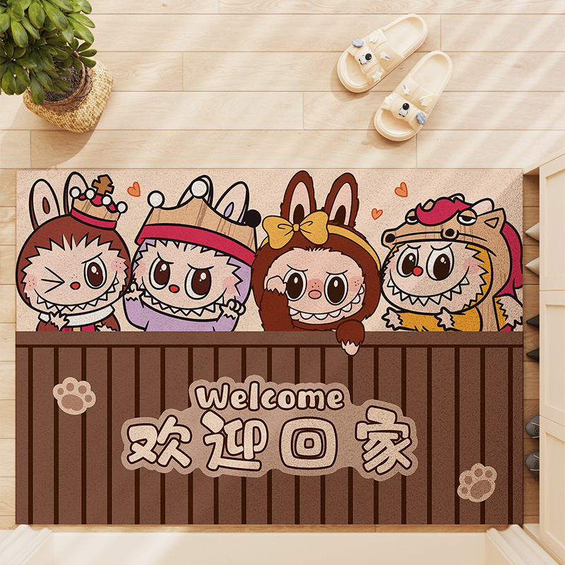 Labubu Cartoon Floor Mat for Entrance Door, Shoe-Changing Foot Mat for Home, Washable Wire Loop, Cuttable Carpet