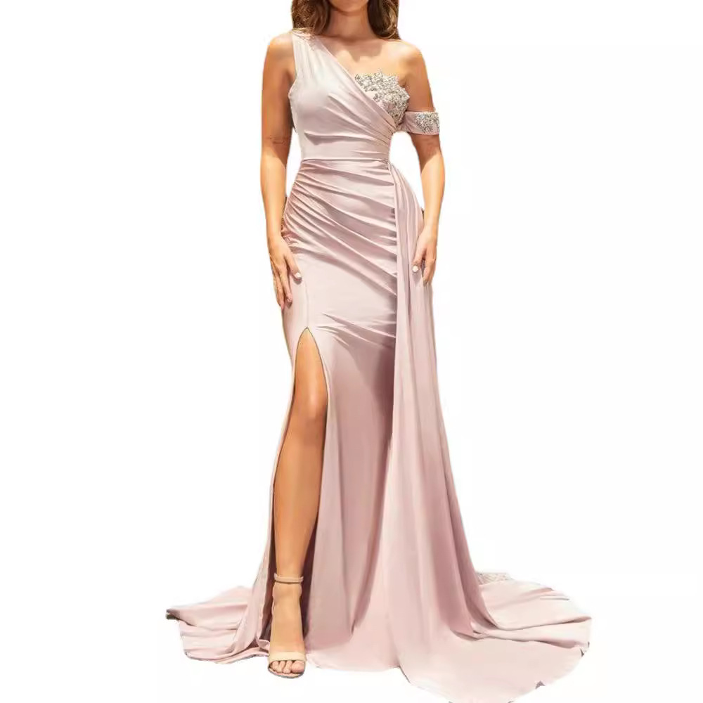 Abito da ballo sexy con coda di pesce e fiori stampati in oro pesante da donna_voghion.com