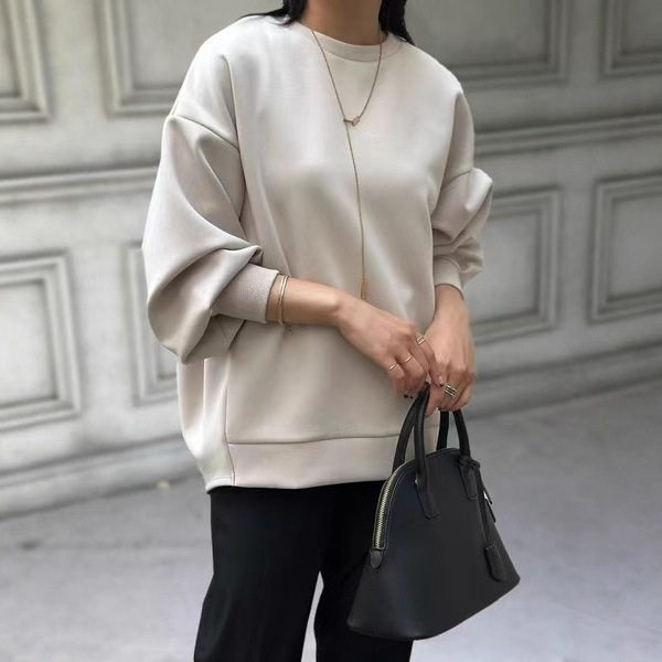 2025 Autumn New Round Neck Cocoon-Shaped Air Layer Loose Sweatshirt Versatile Casual Top