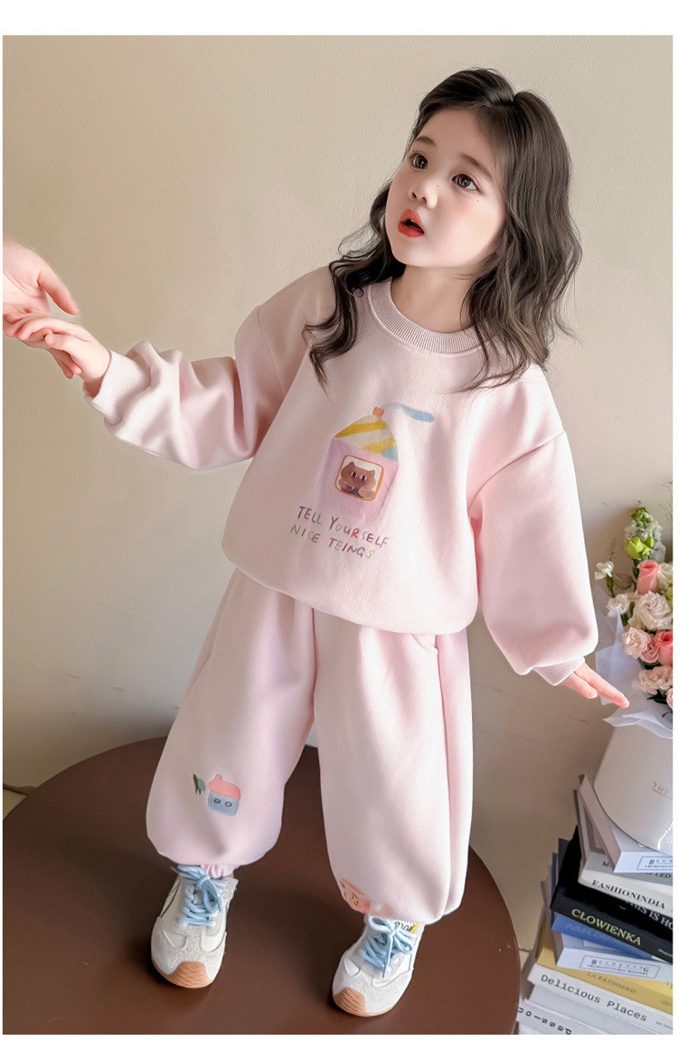 Girls Cartoon Printing Set 2025 Autumn New Children's Korean Version Sweater Sweatpants Long-sleeved Knitted Two-piece Set Trendy_voghion.com