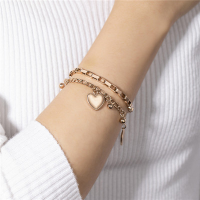 厂家直供可定制  时尚个性双层钛钢手饰女百搭爱心圆珠钛钢手链|ms